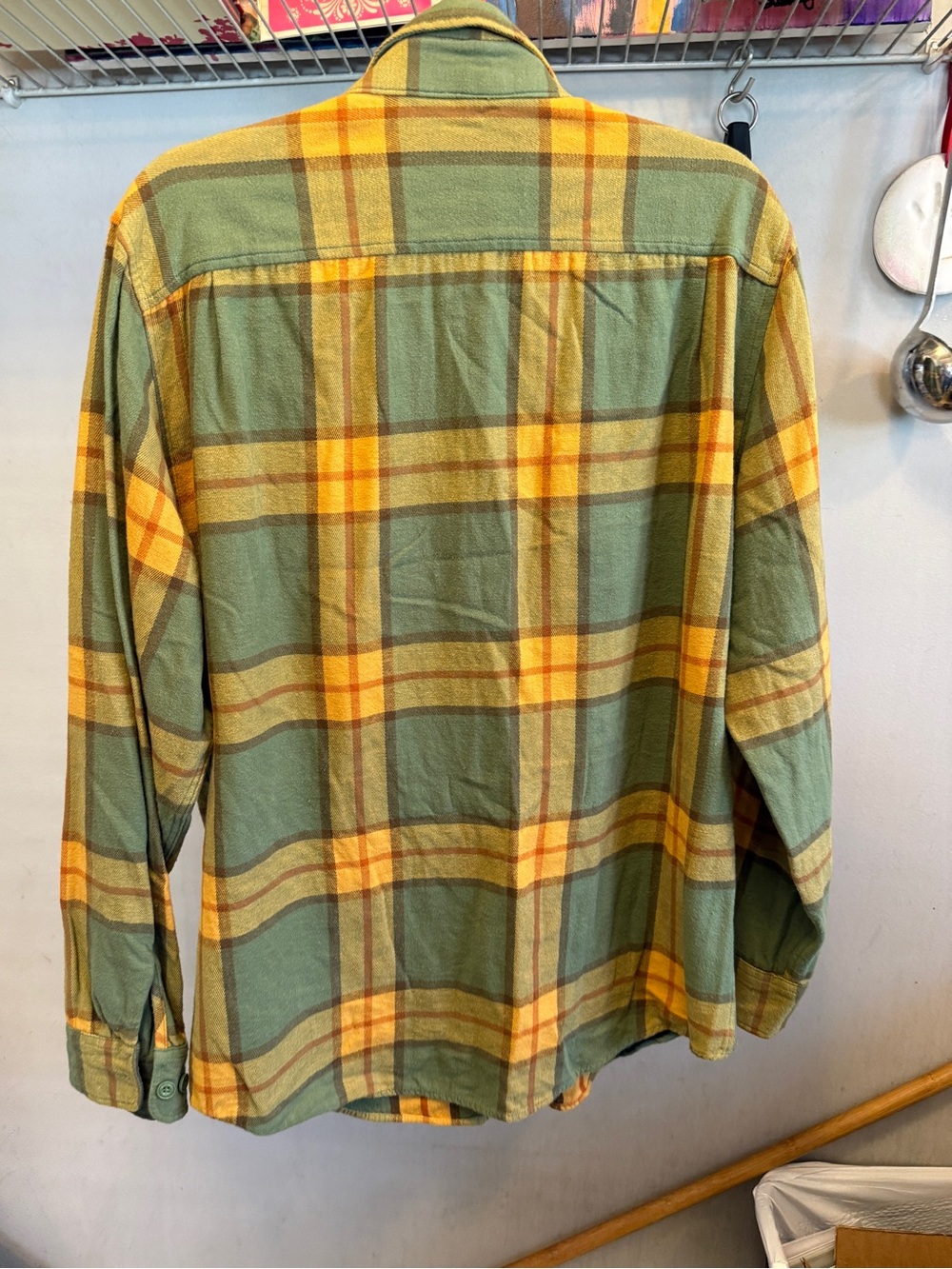 Seager Green & Yellow Plaid Button-Up Calico Flannel - Picture 2 of 4
